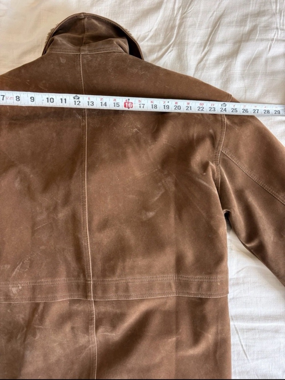 T. Shearling Men’s XL Brown Overcoat Button Shawl Collar Lined Pockets Mid - Picture 6 of 9